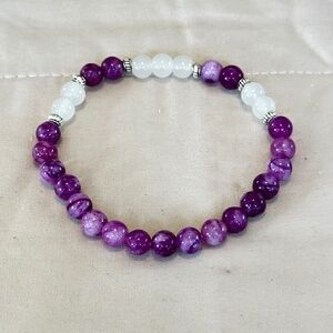 Lepidolite & Clear Quartz stone stretchy bracelet (purple & clear) round beads